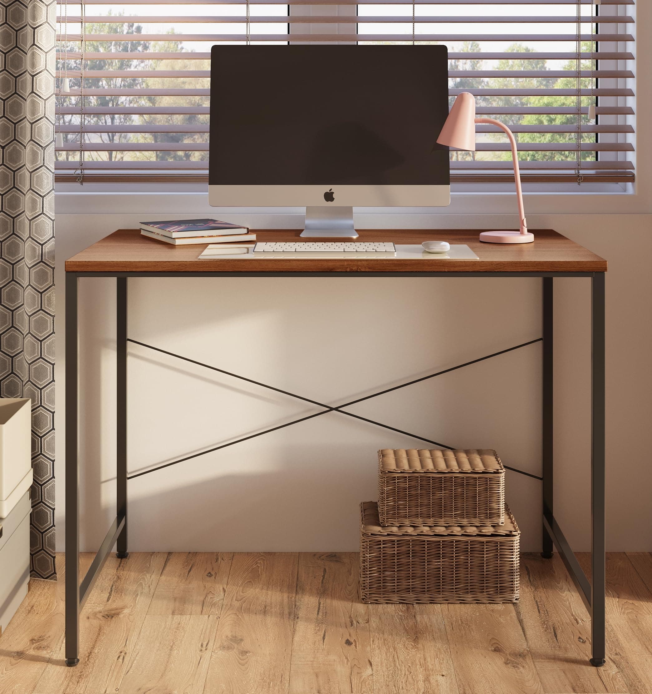 FURLAY Slate Office Desk and Study Table | 1 Year Warranty | Metal and Engineered Wood Desk for Adults & Students | DIY (Woodland & Black, 91 x 60 cm)