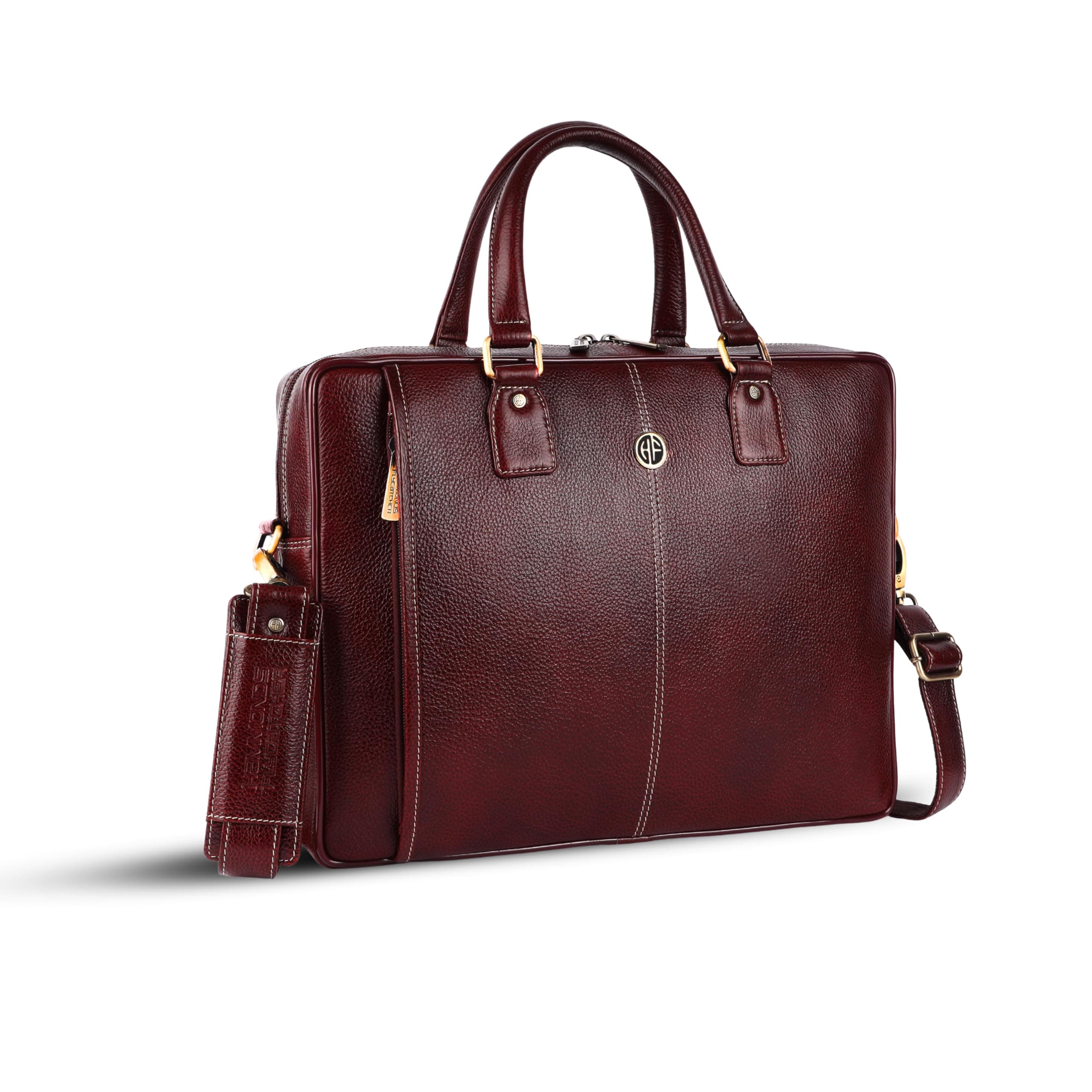 HAMMONDS FLYCATCHER Genuine Leather Office Bag for Men with Trolley Strap, 15.6 Inch Laptop Bag for Men, Adjustable Strap, Multi-Compartments, 1 Year Warranty - Office, Travel, Daily Use