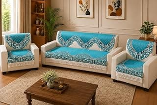Floral Sofa Cover Set of 5 Seater | Slipcover for 3+1+1 Seater Sofa Panel Cover, Easily Machine Washable Sofa Seat Runner for Couch | 10 Piece, Design 2