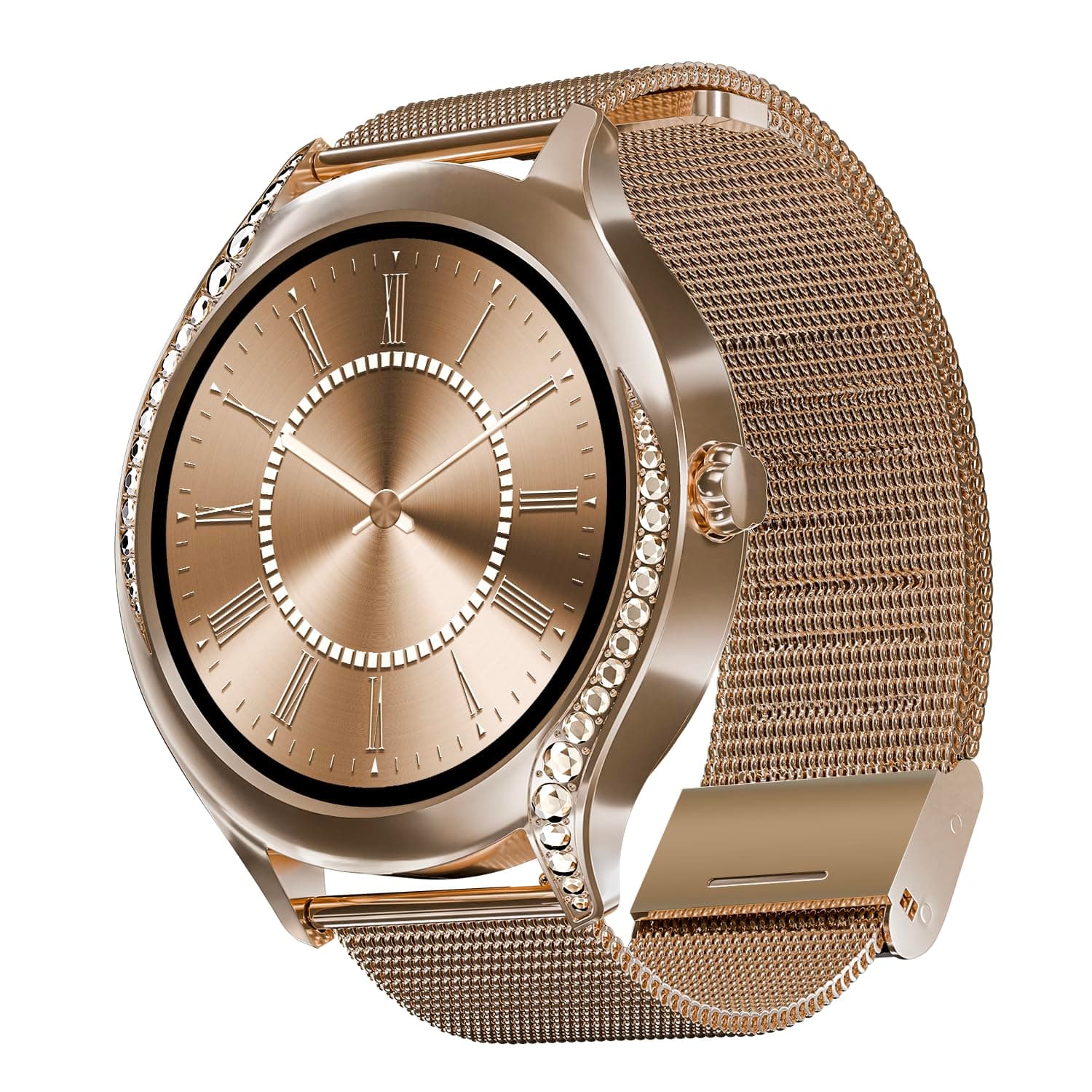 Boat Enigma Gem Women's Luxury Smart Watch w/ 1.19” (3.02cm) AMOLED Display, Emergency SOS Live Location Sharing, Female Wellness, Watch Face Studio, BT Calling, Watch for Woman (Rose Gold)