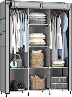 MYARMOR 3-Door Foldable Wardrobe for Clothes, Wardrobe for Storage, Multipurpose Collapsible Fabric Wardrobe Organizer for Clothes, ABS Plastic, Fabric Cupboard - 8 Shelfes, 2 Hanger Cabinet Rack