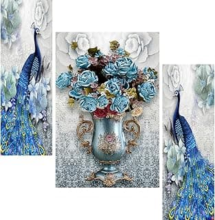 SAF paintings 6 MM MDF Peacock Designer Self Hanging Adhesive Digital Reprint 12 inch x 18 inch Painting SANFJM91