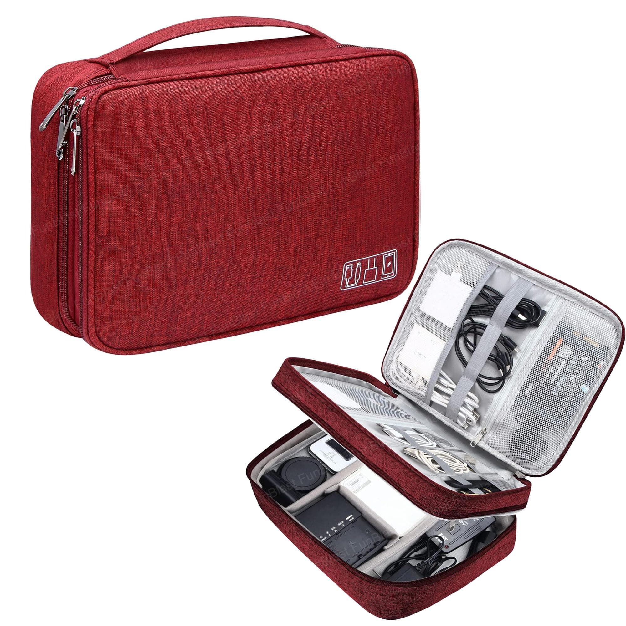 FunBlast Travel Organizer for Electronic Accessories - Universal Carry Travel Gadget Organizer, Portable Zippered Pouch for All Gadgets, HDD, Power Bank, USB Cables, Power Adapters, etc (Maroon)
