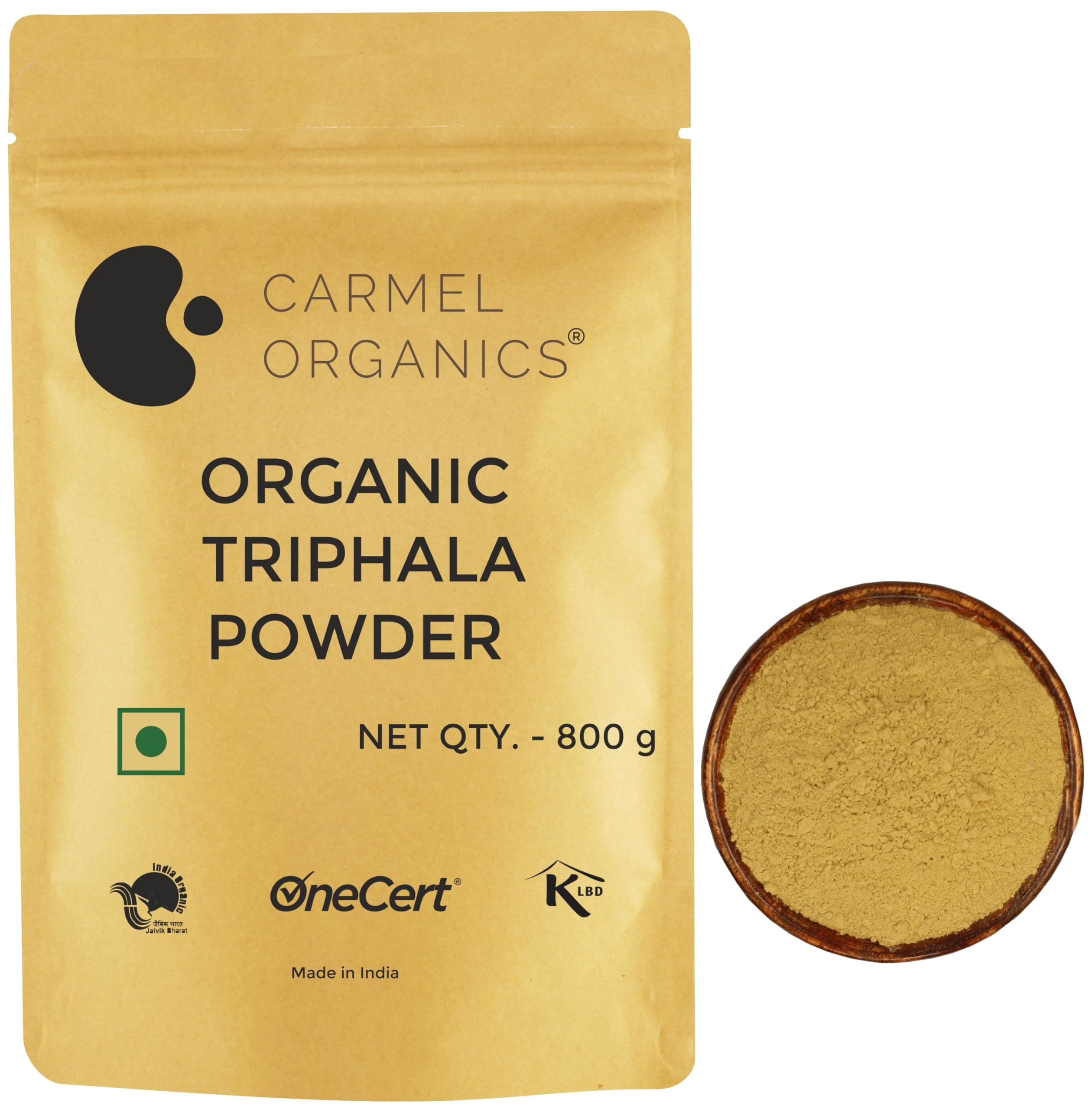 CARMEL ORGANICS Triphala Fruits Powder 800 Grams | Jaivik Bharat Certified, Triphala Churn, Helps Relieve Constipation, Non-GMO, No Added Preservative