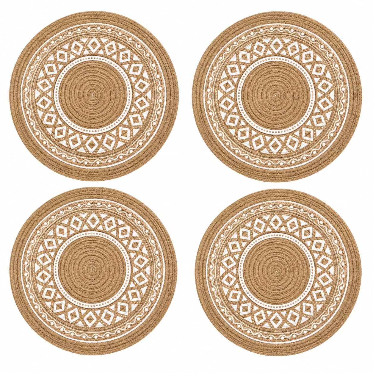 Zaveza - Dining Table Mats Set of 4| Cotton Printed Placemat - 10x10 inches Diameter | Printed White | Handmade Coaster & PlaceMat for Dinning Table,Pan,Hot Dishes and Pots