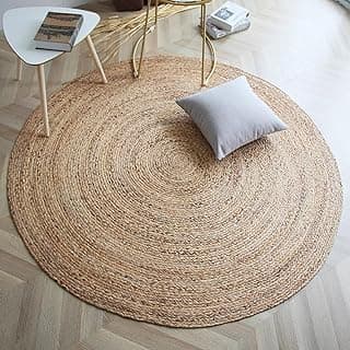 Habere India-All the Cultures Fabricating India Jute Carpet for Living Room | Round Floor Mat | Rugs for Living Room | Jute Centre Table Carpet (Natural Color, 3x3 Ft Round)