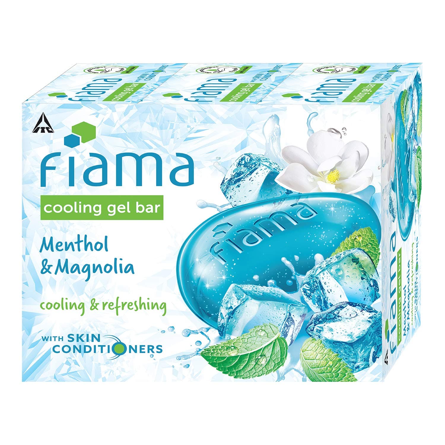 Fiama Cooling Gel Bar Menthol & Magnolia, 375g (125g - Pack of 3), with Skin Conditioners, feel 3° cooler, Soap for Women & Men, For All Skin Types