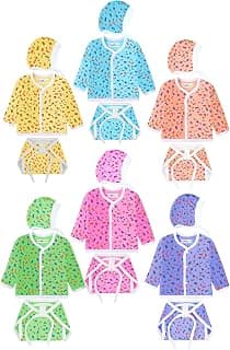 Toddylon Toddylon Infant Baby Cotton New Born Baby Clothes/Clothing Set Jhabla Shirts Nappies & Caps (Multicolour 0-6 Months), Multicolor