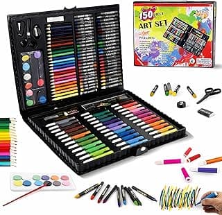 WISHKEY 150 Pieces Colour Set Kit for Kids, Complete Stationery Items and Colour Pencil Set in Portable Case, Creative Birthday Gift for Kids and Gift for Girls Age 12-14 Years