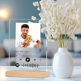 Giftplease Customised Photo and Song Spotify Acrylic Frame with Wooden Stand | Personalised Printed Plaque with scannable Code | Gift | Birthday | Anniversary (Transparent, 6 * 9 Inches)