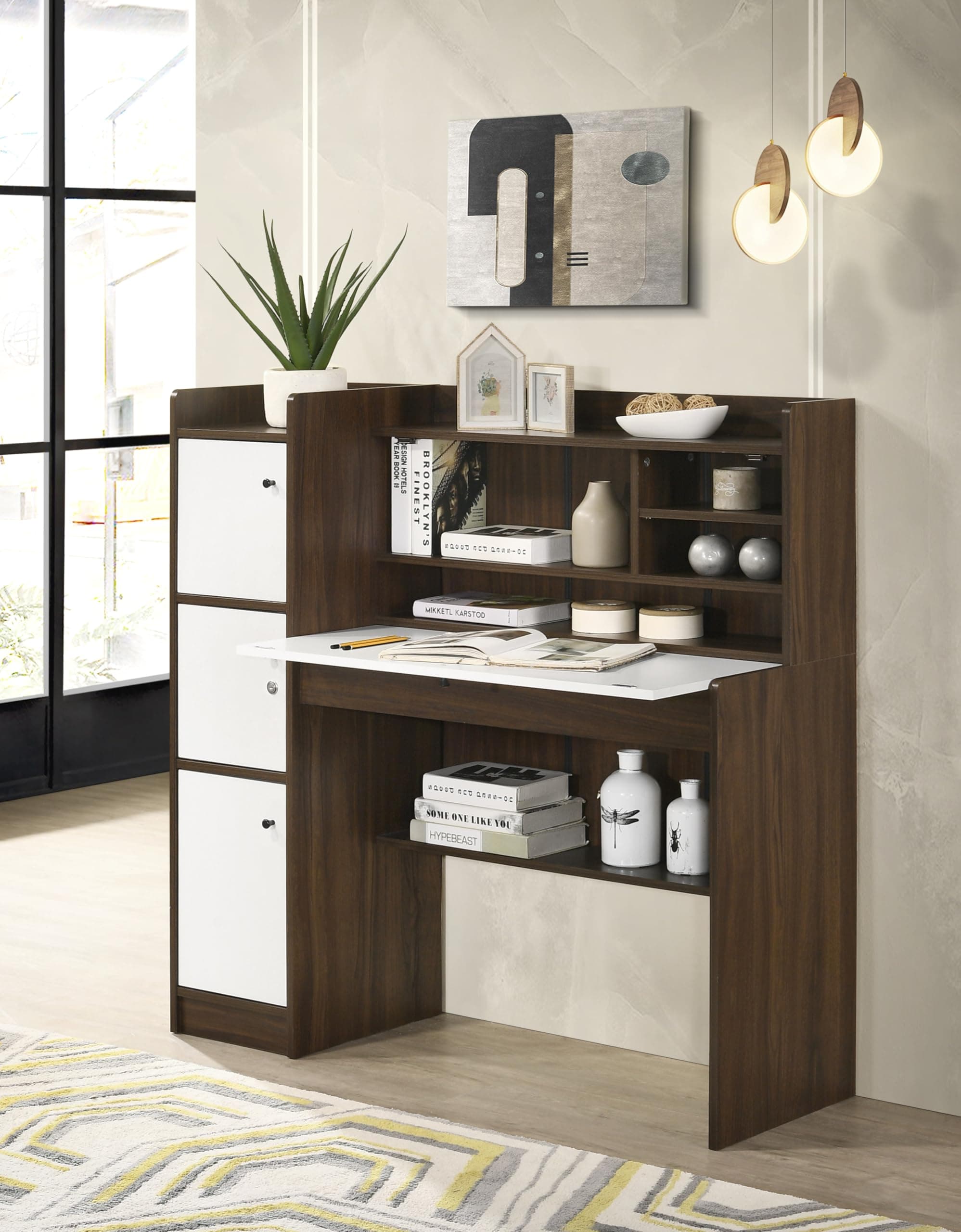 DeckUp Plank Versa Engineered Wood Study Table and Office Desk (Walnut and White, Matte Finish)