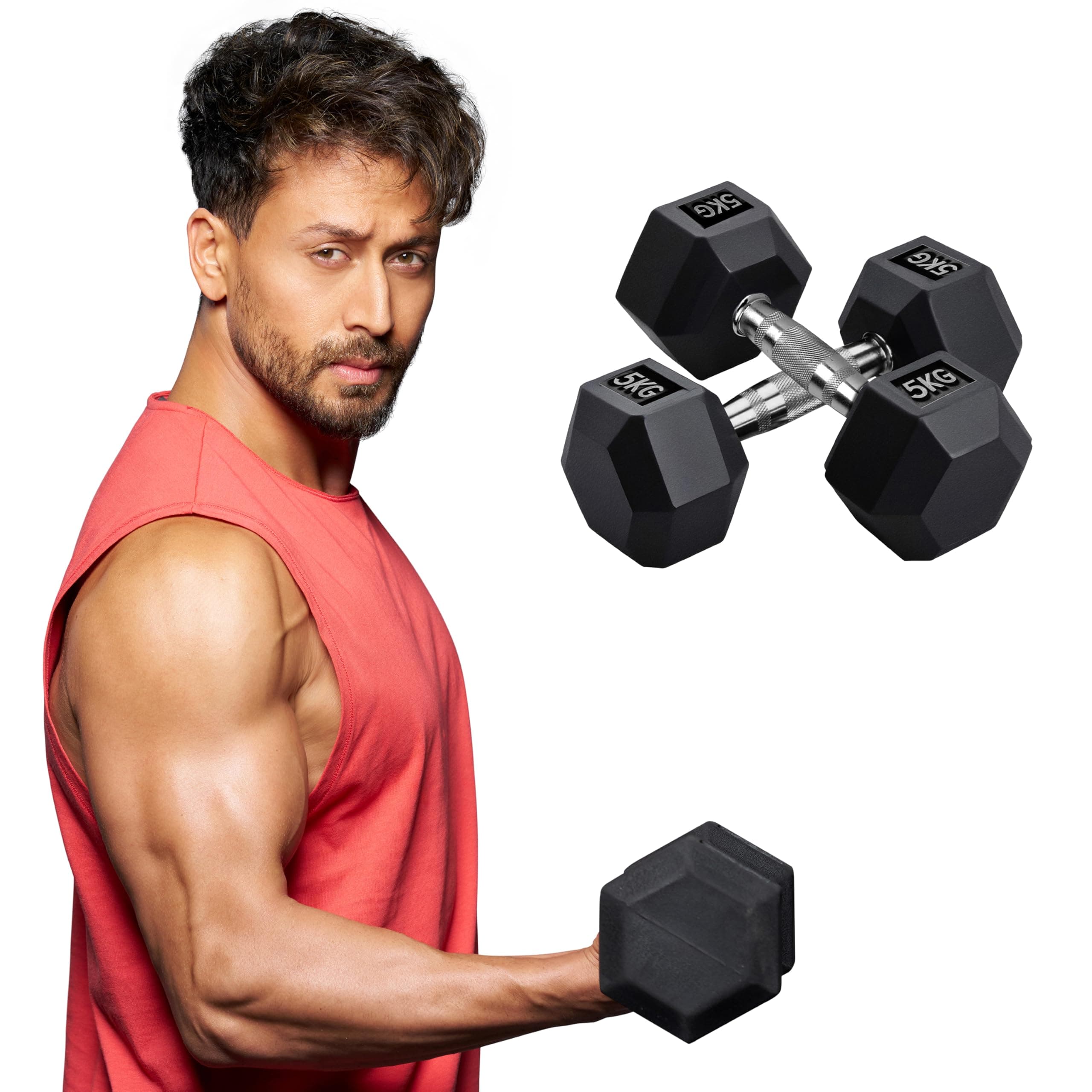 Slovic Dumbbell Set 10 KG (5 KG x 2) | Hexa Dumbbells Set for Home Workout | 5 KG Dumbbells Pair for Exercise | Gym Equipment for Home Workout | Anti Skid Rubber Dumbbell Black