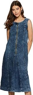 Amazon Brand - Symbol Women's A-line One Piece Midi Length Denim Dress