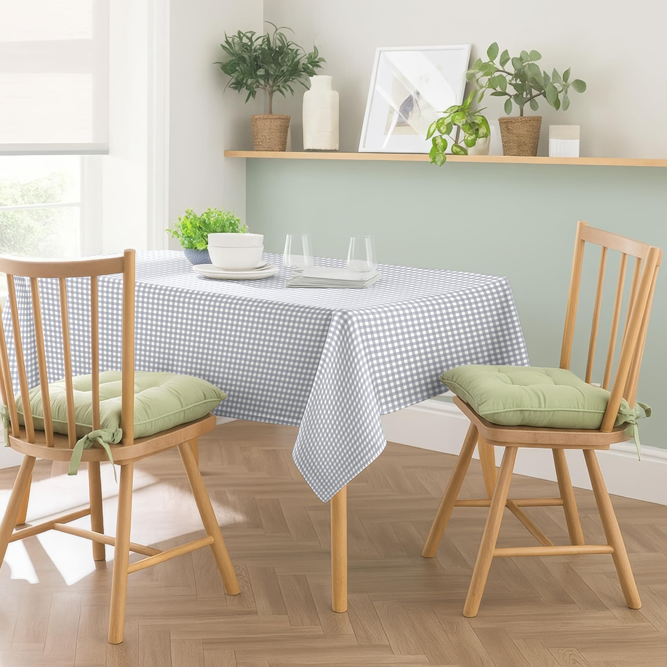 Casableu Gingham Checks Grey Table Cloth for 6 Seater Dining Table | 52x72 Inch Rectangular Table Cover | Dust-Proof, Washable Fabric | Decorative Checkered Dining Table Cover for Home