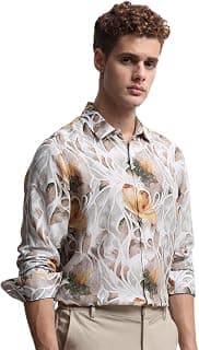 MUFTI Men Shirt | Slim Fit Spread Collar Full Sleeve Floral Print | 100% Viscose Smooth Fabric & Curved Hem | Party & Vacation Wear