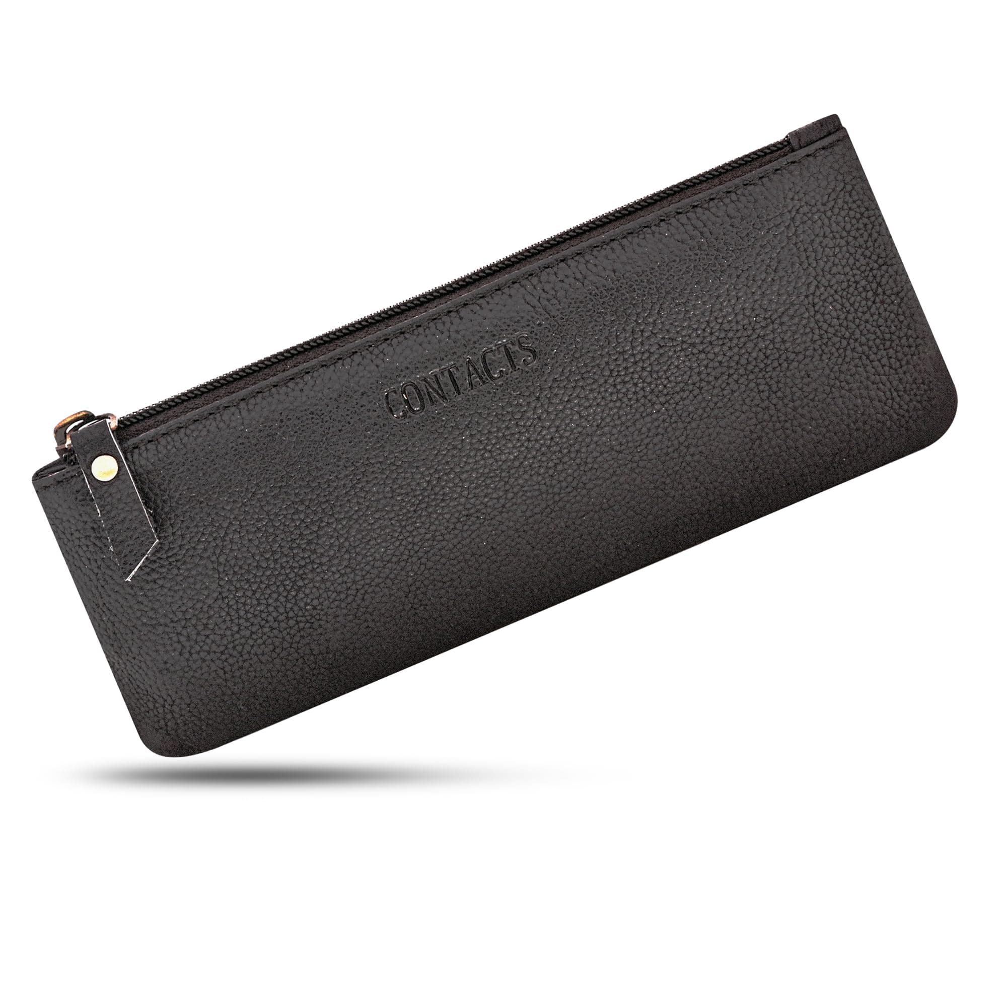 CONTACTS Genuine Leather Small Pouch Multipurpose Utility Bag Zipper Pencil Pouches Holder Aesthetic for Adults Men Women Boys Coin Purse Money I Pen I Key I Tool Jewelry Bag - Black