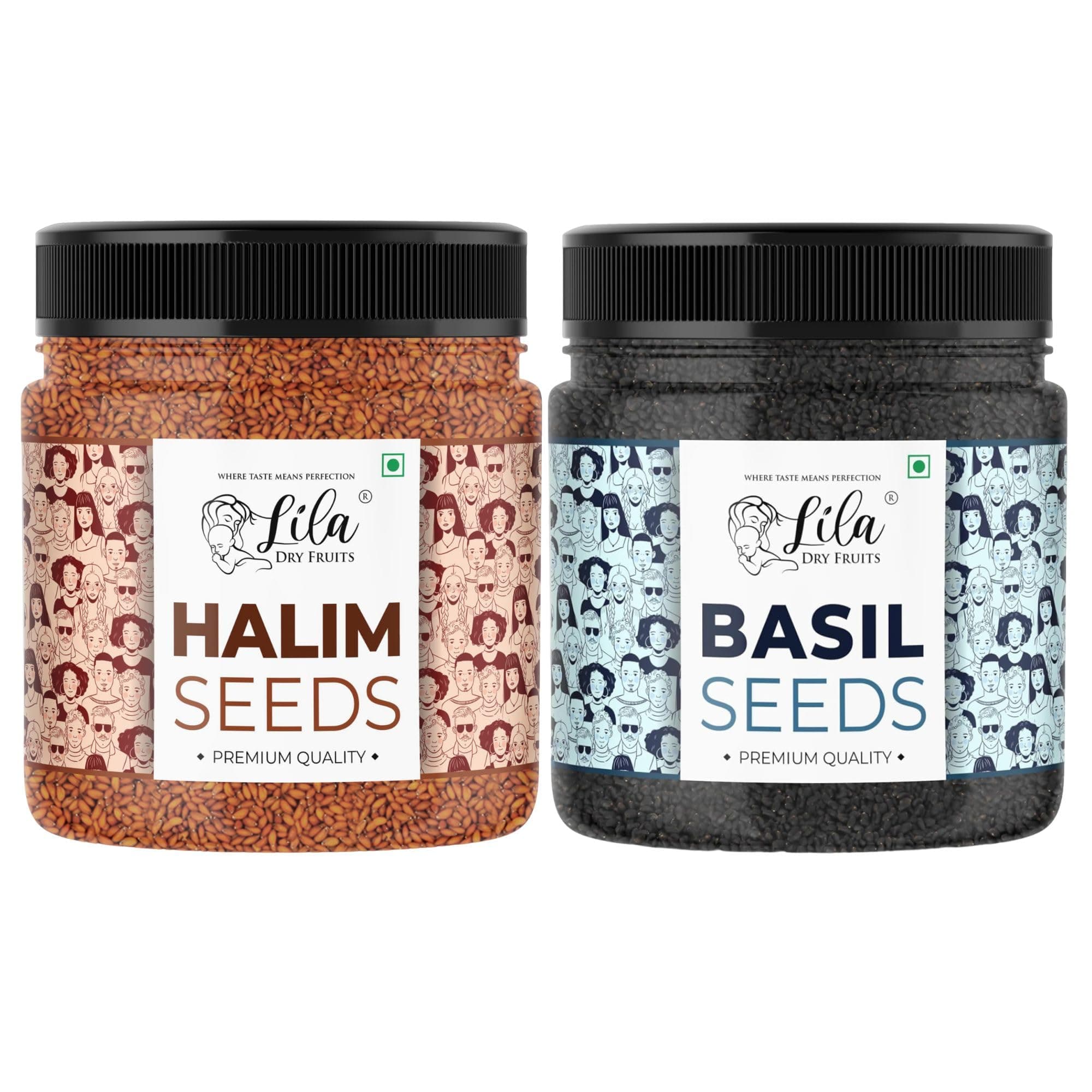 LDF Combo Basil Halim Seeds 250 g Each | Premium Sabja and Aliv Seed Ideal for Soaking, Snacking, Smoothies, Beverages, Breakfast Use | Falooda Seed Garden Cress Perfect for Gifting (250 x 2)