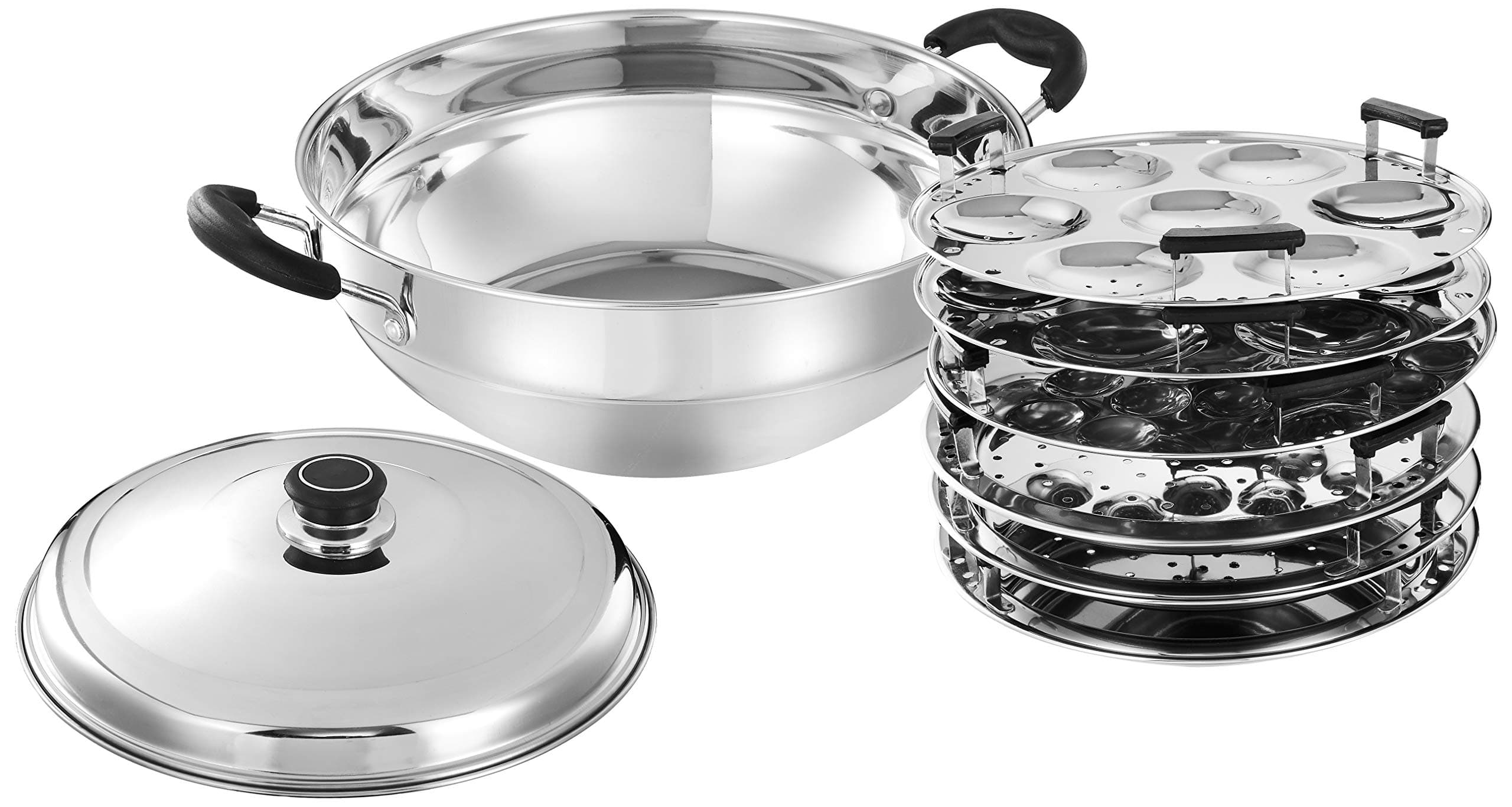 Amazon Brand - Solimo Stainless Steel Induction Bottom Kadhai with 6 Plates | Gas Stove & Induction Compatible | 1 L | Silver