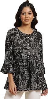 W for Woman Women Rayon Blend Regular Fit A-Line Peplum Printed Top