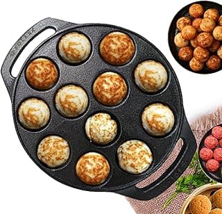 SOLARA Cast Iron 8" inch (20 CM) Paniyaram Pan (12 Cavities) | Pan for Appe/Gunta Ponganalu/Paddu | Cast Cookware