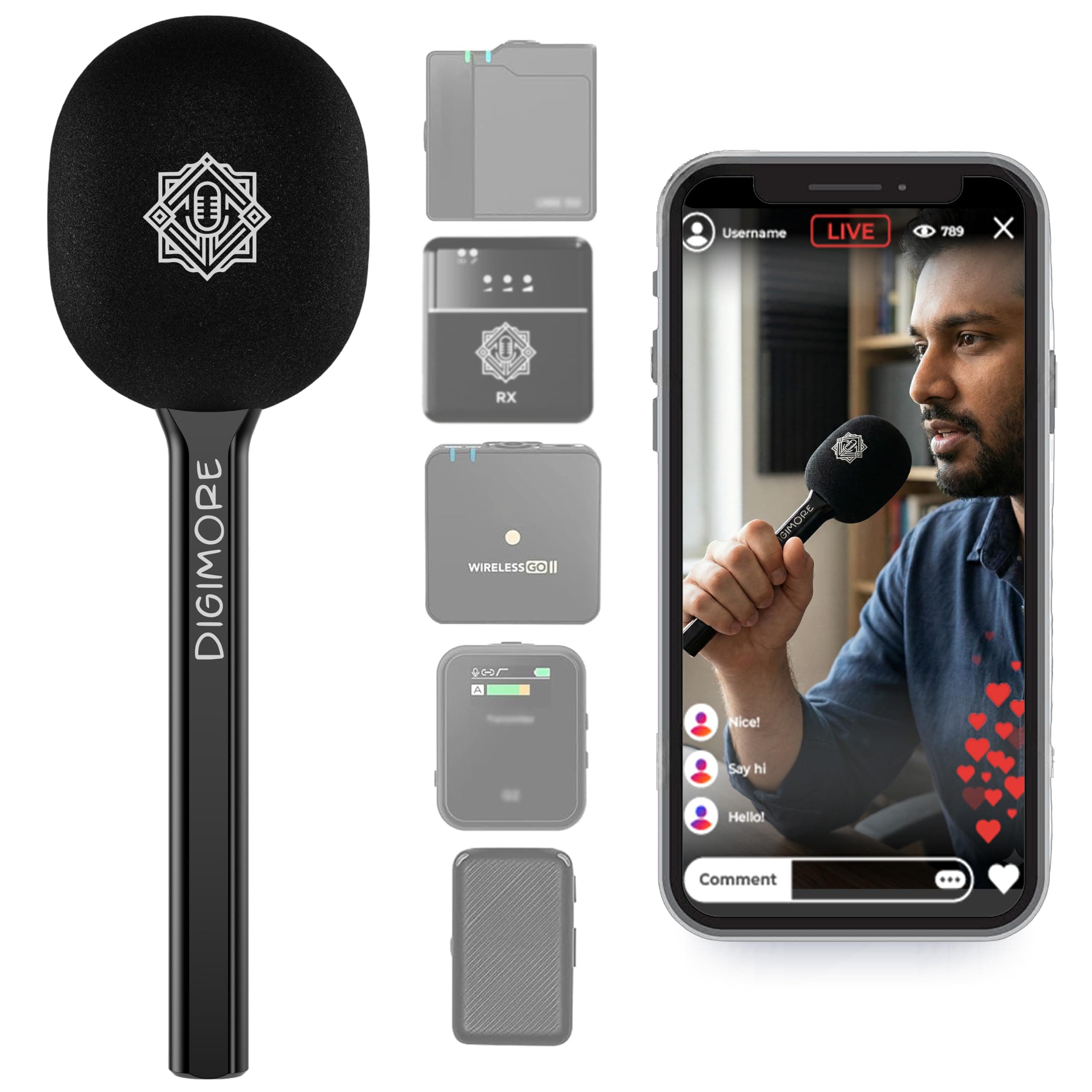 DIGIMORE Wireless Handheld Microphone Stick | Portable Plug & Play Mic with Windproof Sponge | Clear Sound, Long Range | Ideal for Live Shows, Interviews & Vlogging (D-180)