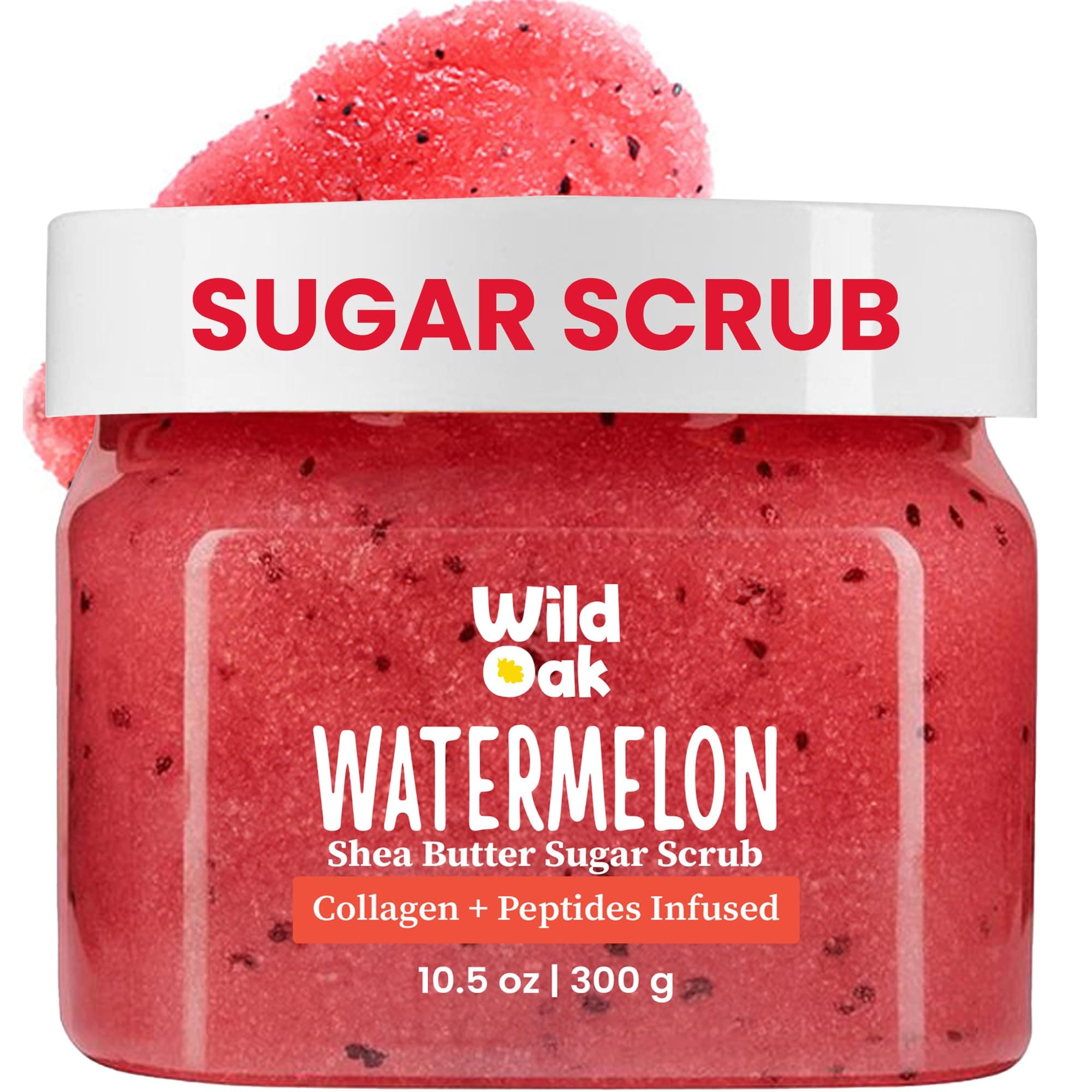 WildOak Watermelon Sugar Body Scrub | 300g | Kojic Acid, Hyaluronic Acid, Ceramides, Collagen & Peptides | De-Tan & Brightens Dark Areas | Smooths Strawberry Legs & Arms | Hydrates & Exfoliates