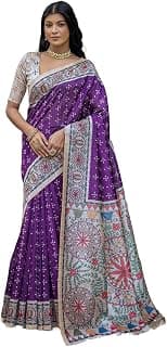 Pandadi Saree Women's Soft Tussar Silk Madhubani Printed Saree With Blouse Piece