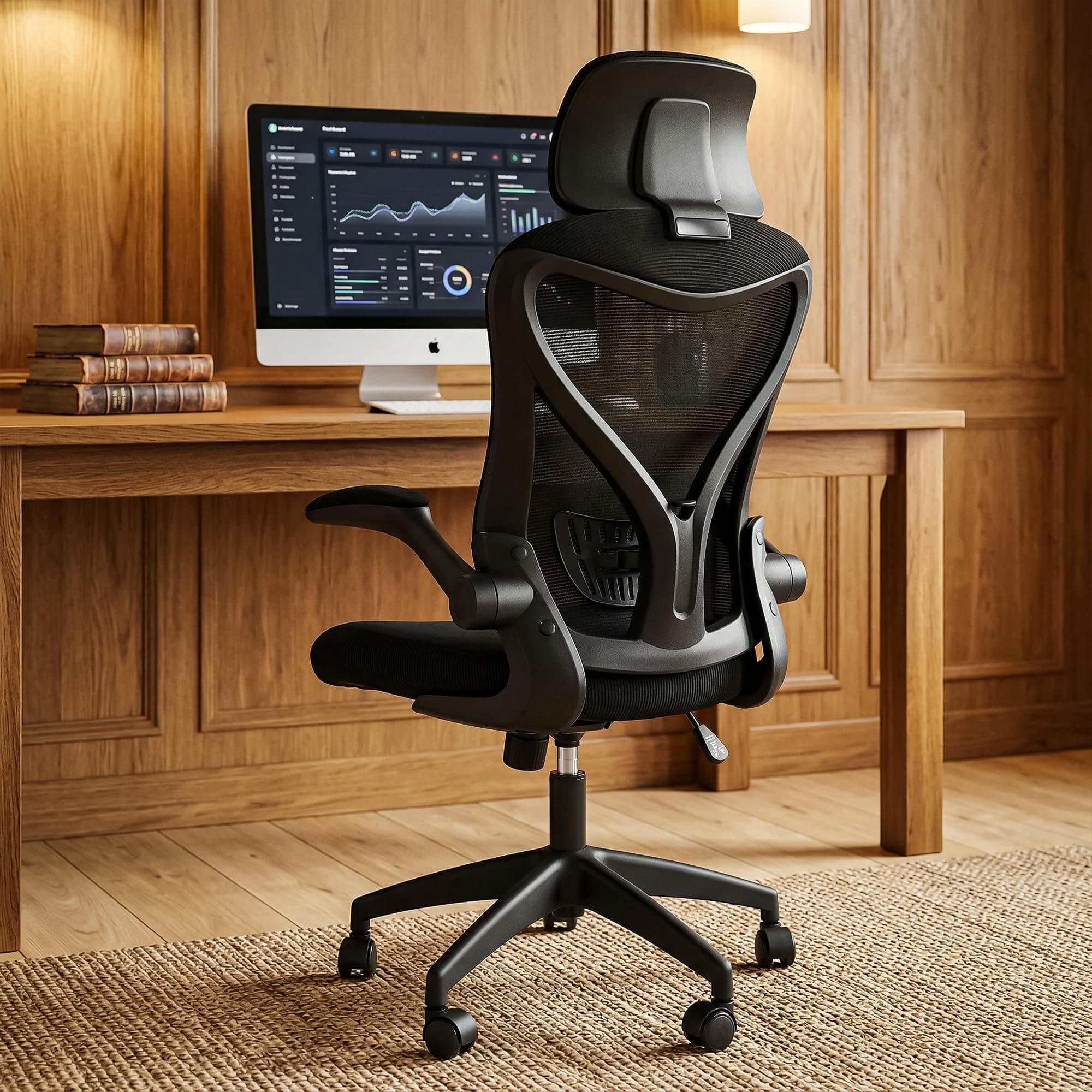 DROGO Marshal Pro Premium Ergonomic Office Chair for Work from Home, High Back Computer Chair with Mesh, Flip-up Armrest, Recline, Adjustable Seat & Lumbar Support | Mesh Chair for Office (Black)