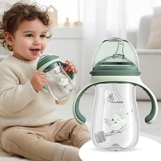 R for Rabbit Tritan Tweet 240 ml Spout Cup for Kids | Twin Handle Non Toxic BPA Free Soft Silicone Spout Sipper Bottle | Leak Proof Drinking Sippy Cup for 1+ Year Kids Boy & Girl (Green)