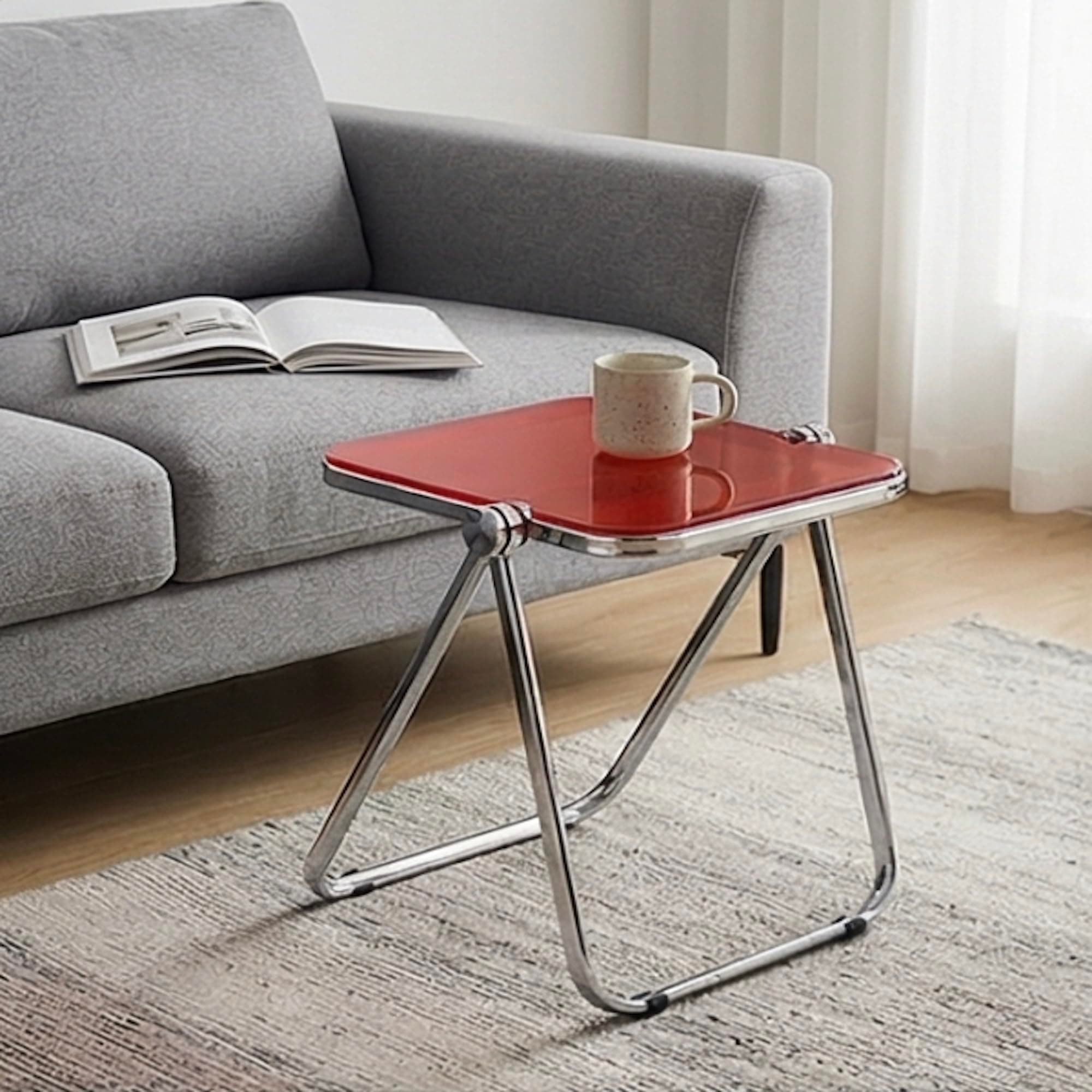 The Artment Red GlacierTray Foldable Transparent Acrylic End Table, Multi-Purpose Side Table, Serving Tray & Magazine Rack, Space-Saving for Modern Living Spaces | Use for Home & Office