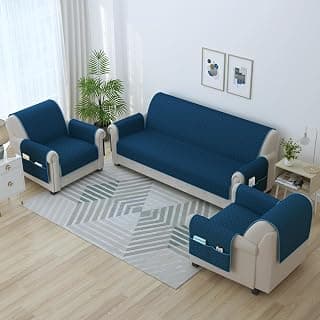 Story@Home Quilted Sofa Cover 5 Seater | Sofa Cover with Pockets | Microfiber Sofa Cover | 3+1+1 Seater Sofa Cover with Pockets | Make Your Own Set Stylish Aesthetic Home Furnishing | Navy Blue