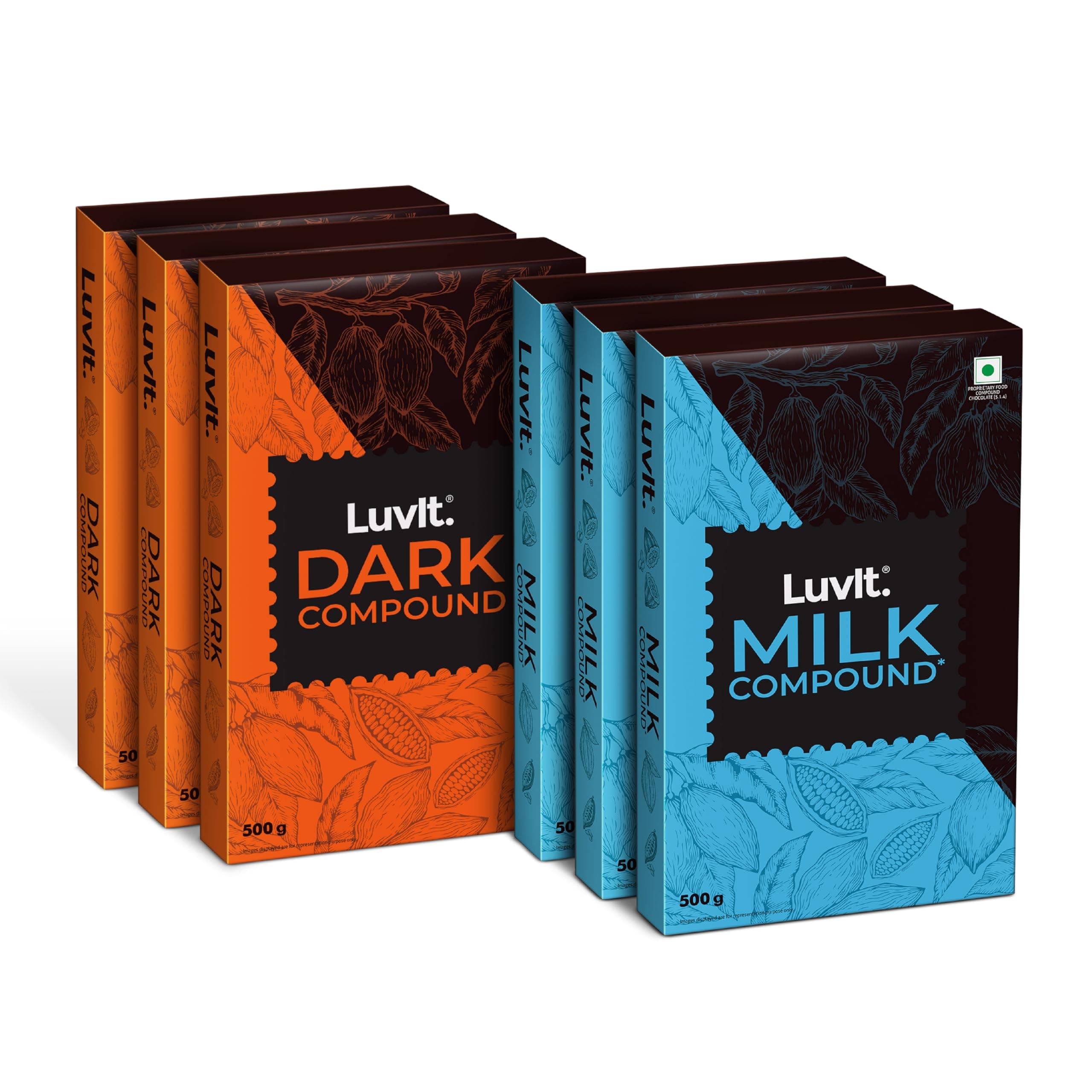 LuvIt. Dark & Milk Compound Bars | Frosting, Chocolate Making, Perfect for Baking | No Preservatives | Pack of 6-500g Each