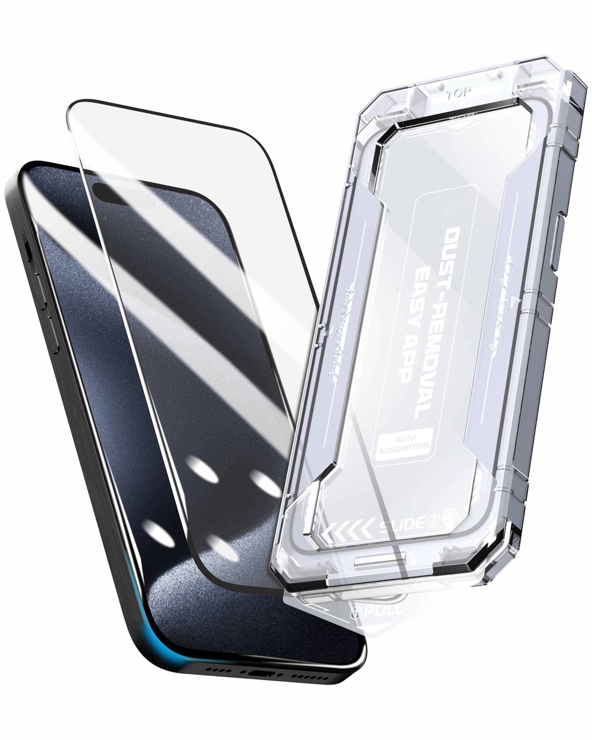 Affix 2 Pack for iPhone 15 Pro Full Coverage Tempered Glass, Screen Protector Guard with Easy Fix Installation Tool, 9H Hardness Shatterproof, HD Clear Scratch Resistant