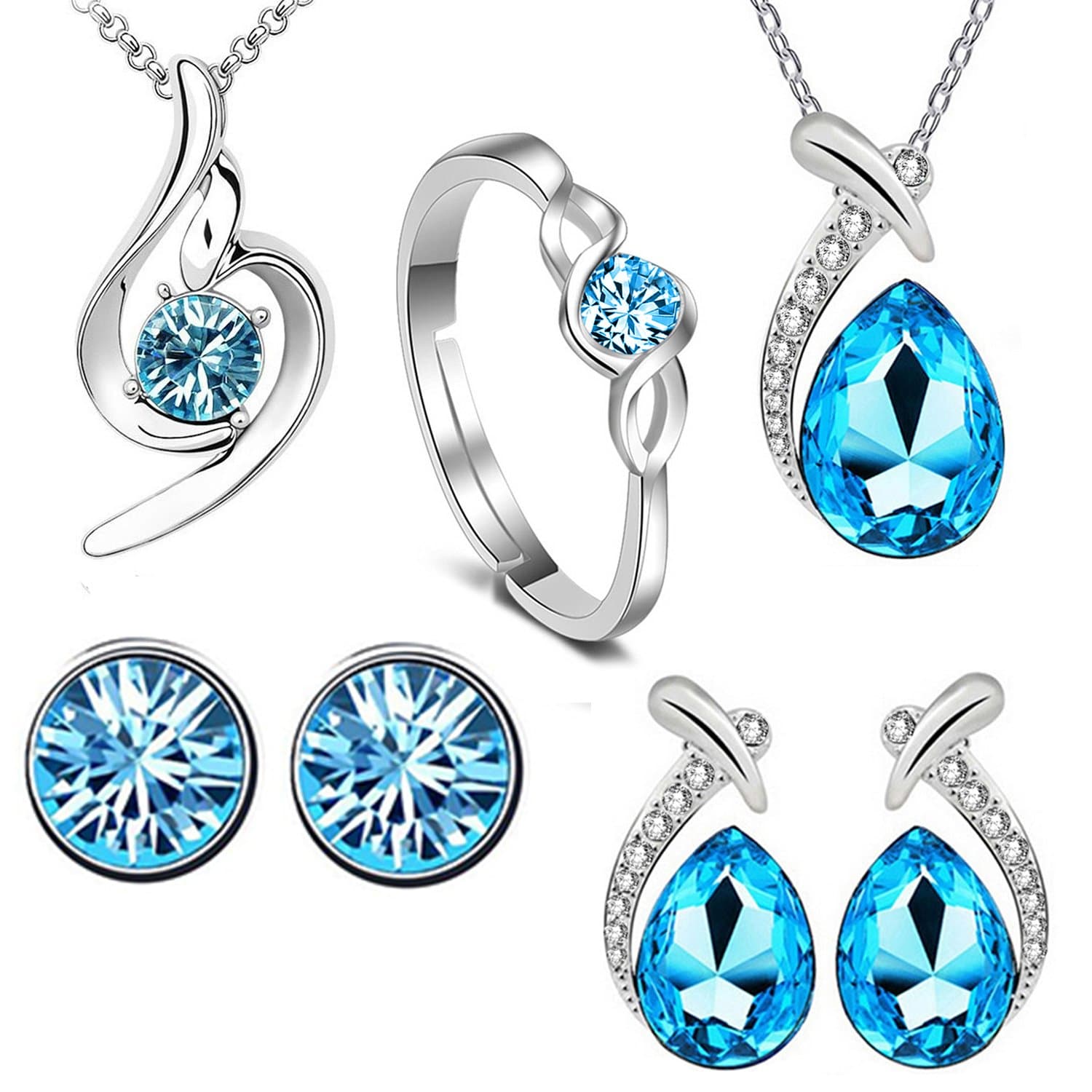 Om Jewells Alloy and Cubic Zirconia Pendant Sets And Finger Ring for Girls & Women (Set of 2) (White)