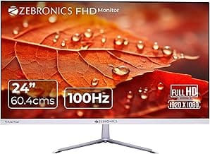 ZEBRONICS EA124 LED Monitor, 24 inch (60.4cm), 250 nits, 100Hz, FHD, 1920x1080, HDMI, VGA, Ultra Slim Bezel, Built-in Speakers, Metal Stand, Wall Mountable
