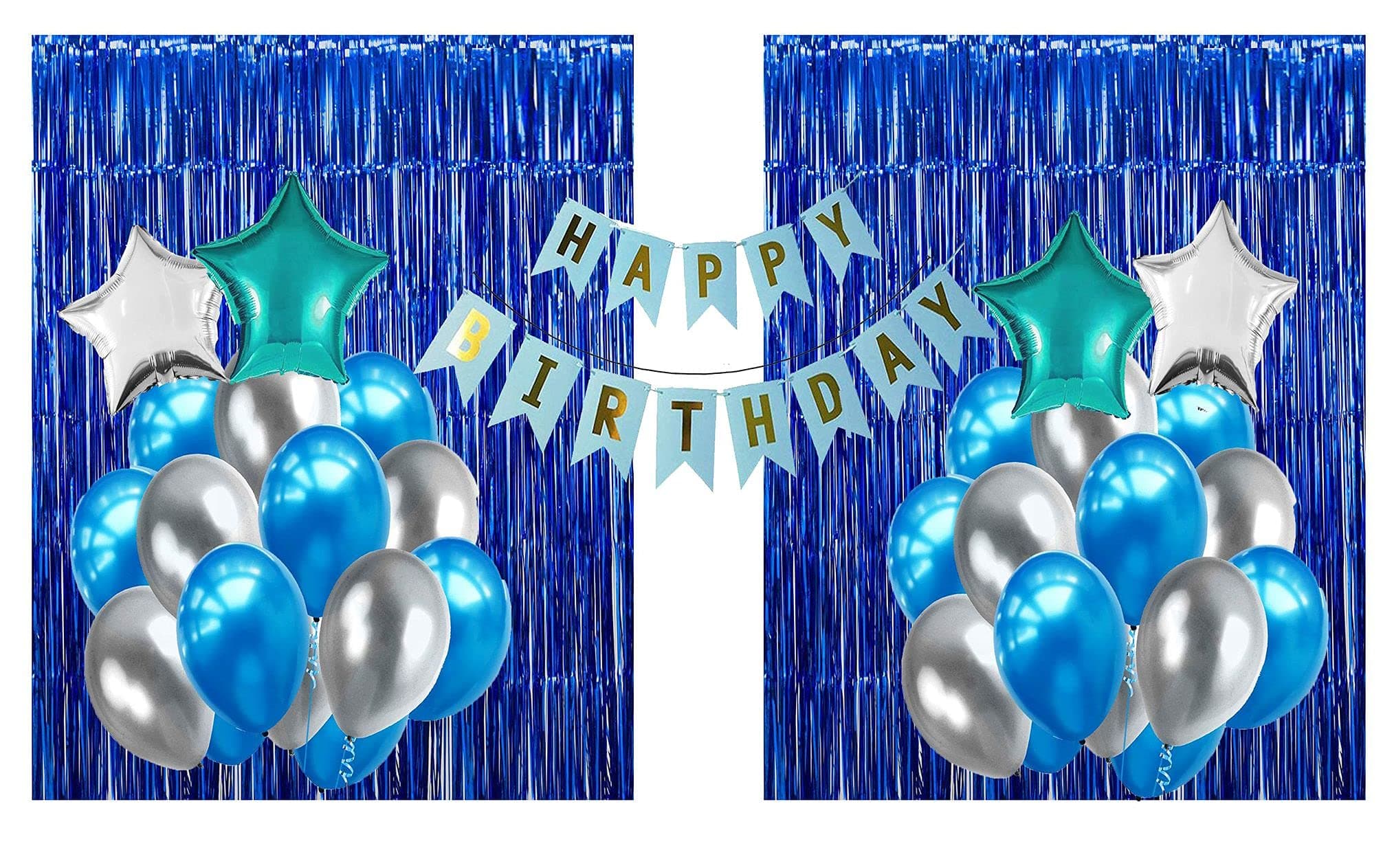 Crackles Happy Birthday Balloons Decoration Items Combo Kit Blue & Silver- 17 Pcs for Kids and adults, multi, Large (P-HBBS-230-IP)