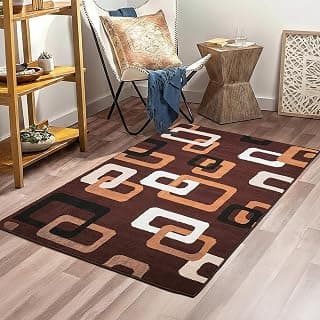 Amazon Basics Machine-Made Carpet | Fade Resistant, Eco-Friendly, Anti-Skid Backing, Thick & Soft | Living Room, Drawing Room, Dining & Bedroom | Dark Pattern, Maroon | 3 x 5 ft
