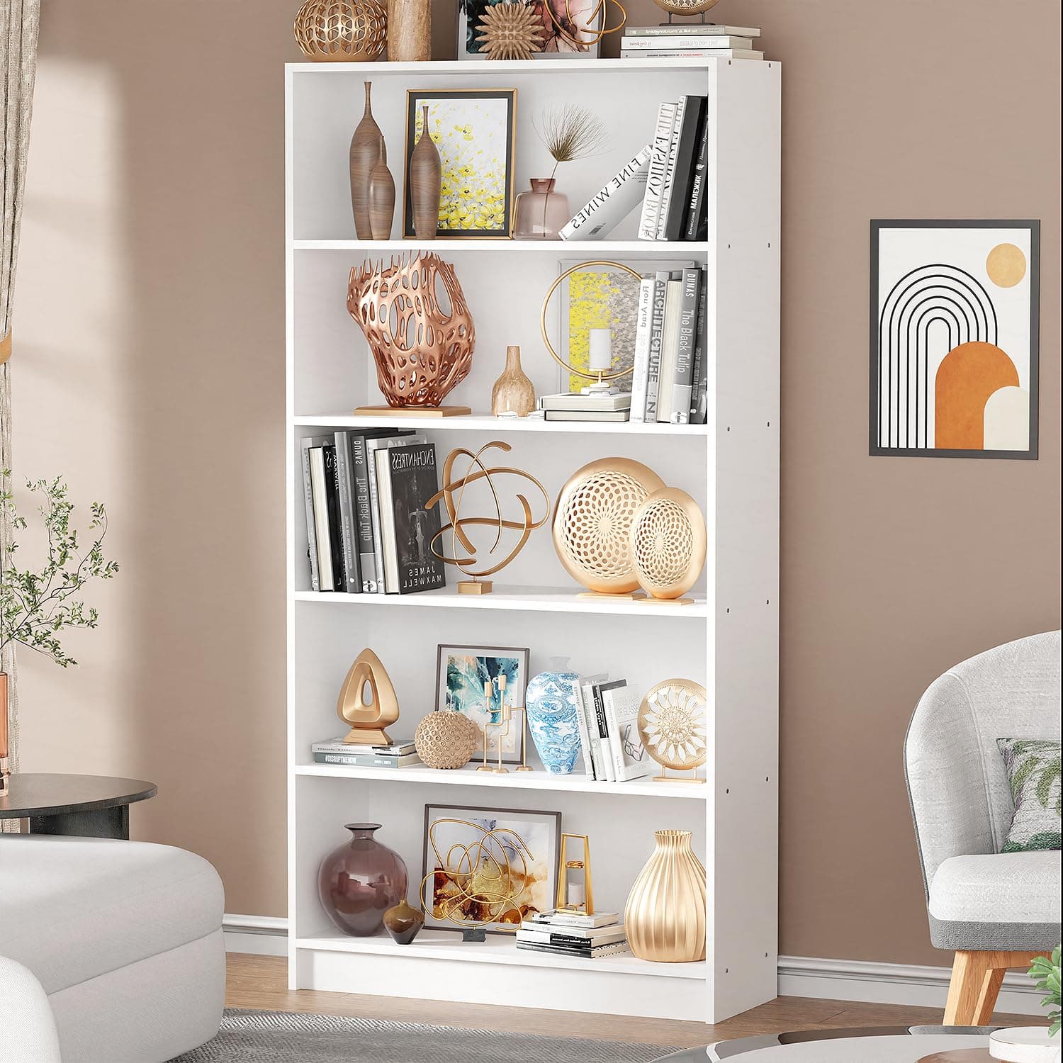 Lukzer Engineered Wood 6 Tier Bookcase Open Bookshelf Storage Cabinet – DIY Assembly Modern Multipurpose Display Rack for Living Room, Bedroom & Office (MR-032/White/160x80x28 cm) Made in India
