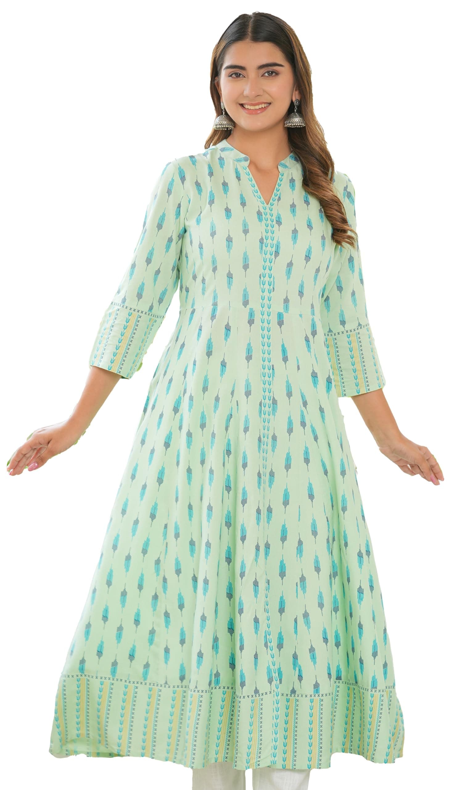 Yash Gallery Women's Rayon Relaxed Fit Anarkali Ikat Printed Kurta