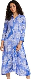 BIBA Women's Below The Knee 3/4 Sleeves Collared Neck Printed Casual Dress