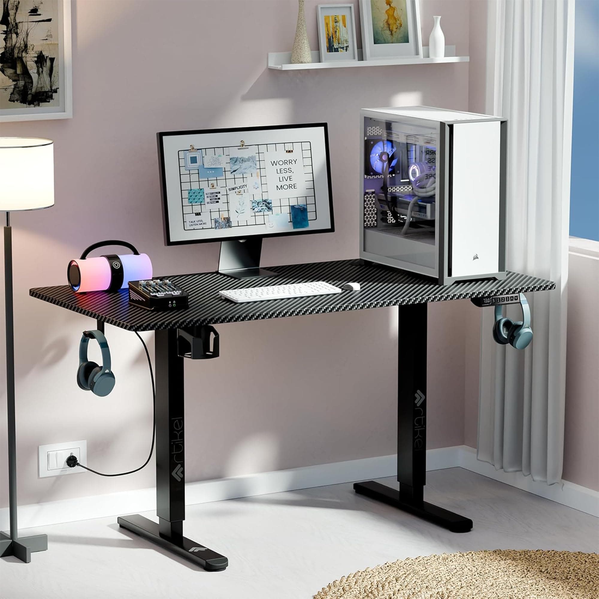 ARTIKEL Artidesk Eco Electric Height Adjustable Table for Office Work & Home-Sit Stand Gaming Desk 80kg Load, Cup Holder, 2 Hooks,Cable Organizer 2Split Tabletop (Black, 120x60 CM)