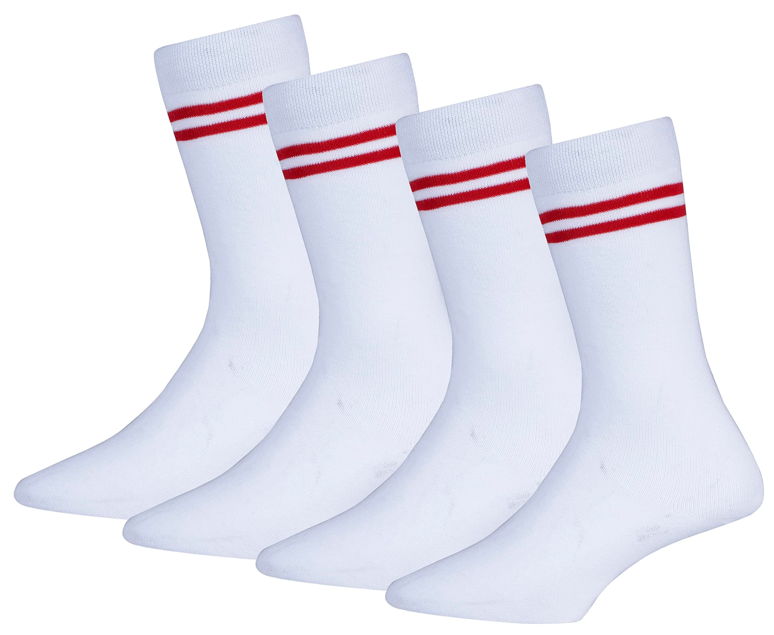 RC. ROYAL CLASS Boys & Girls White Colour With Red Strips Organic Cotton Calf Length School Socks (Pack of 4 Pairs)