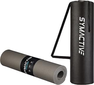 Amazon Brand - Symactive 8Mm Anti-Skid Lightweight Water/Dirt Proof Ldpe Yoga Mat With Carry Bag (Grey)