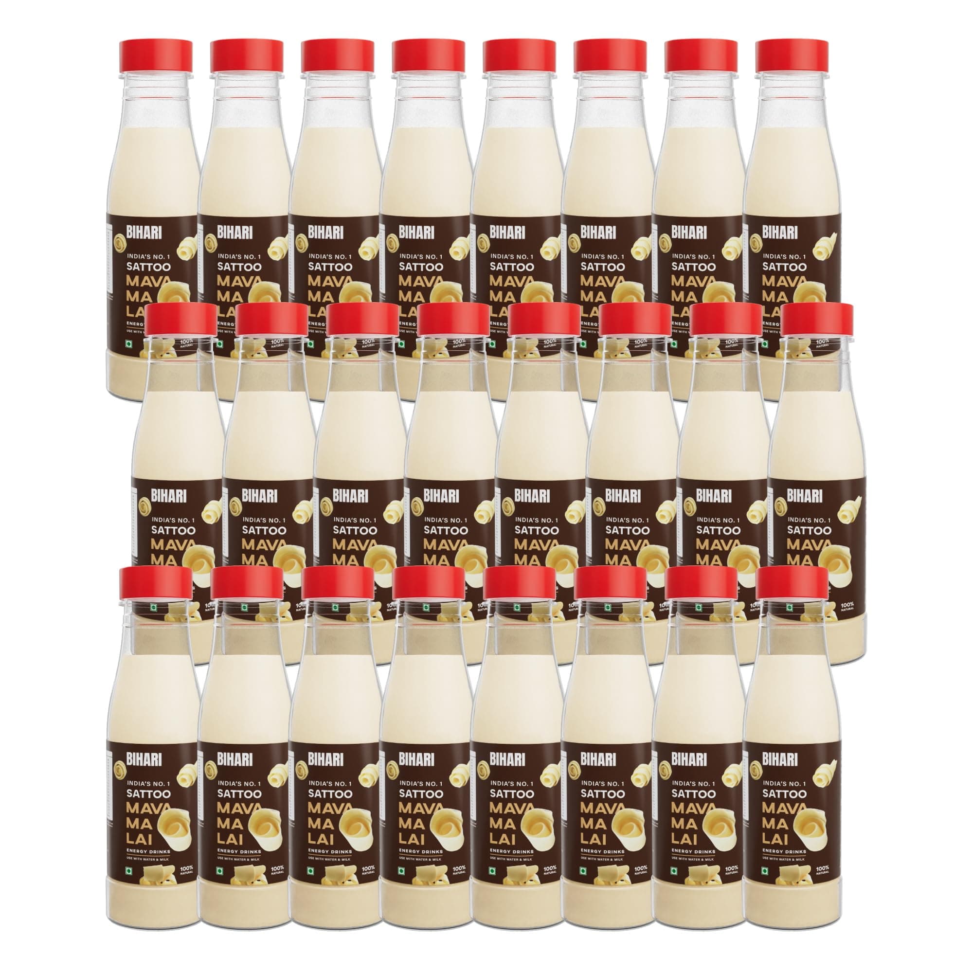 BIHARI SATTU | Mava Malai Sattoo Pack of 24 Bottles | Ready to sattoo Roasted Gram Beverage | High Fiber | Gluten Free | 100% Natural Traditional