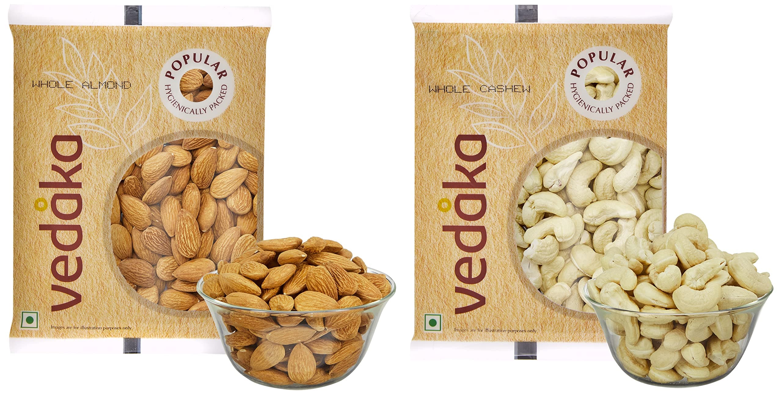 Amazon Brand - Vedaka Dry Fruits Combo | 400 g | 200 g Each - Almonds And Cashews | Naturally Rich in Antioxidants, Potassium, Fiber & Protein | Hygienically packedHygienically packed