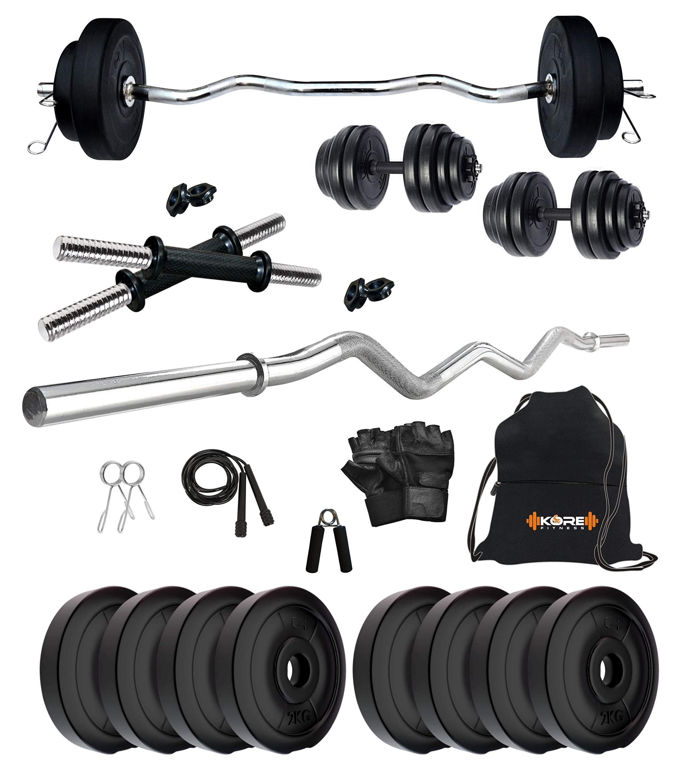 Kore K-Pvc 20Kg Combo 3 Leather Home Gym And Fitness Kit, Grey