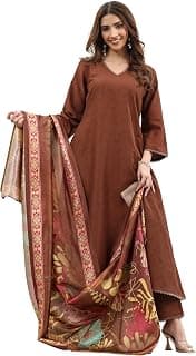 Libas Brown Printed Silk blend A Line Kurta set for Women | daily wear suit