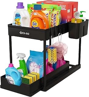 TEX-RO 2 Tier Under Sink Storage Organizer for Kitchen & Bathroom/Pullout Cabinet Organizer for Kitchen Cabinets/Under Sink Organizer/Bathroom Cabinet Storage(Pack of 1, Black)