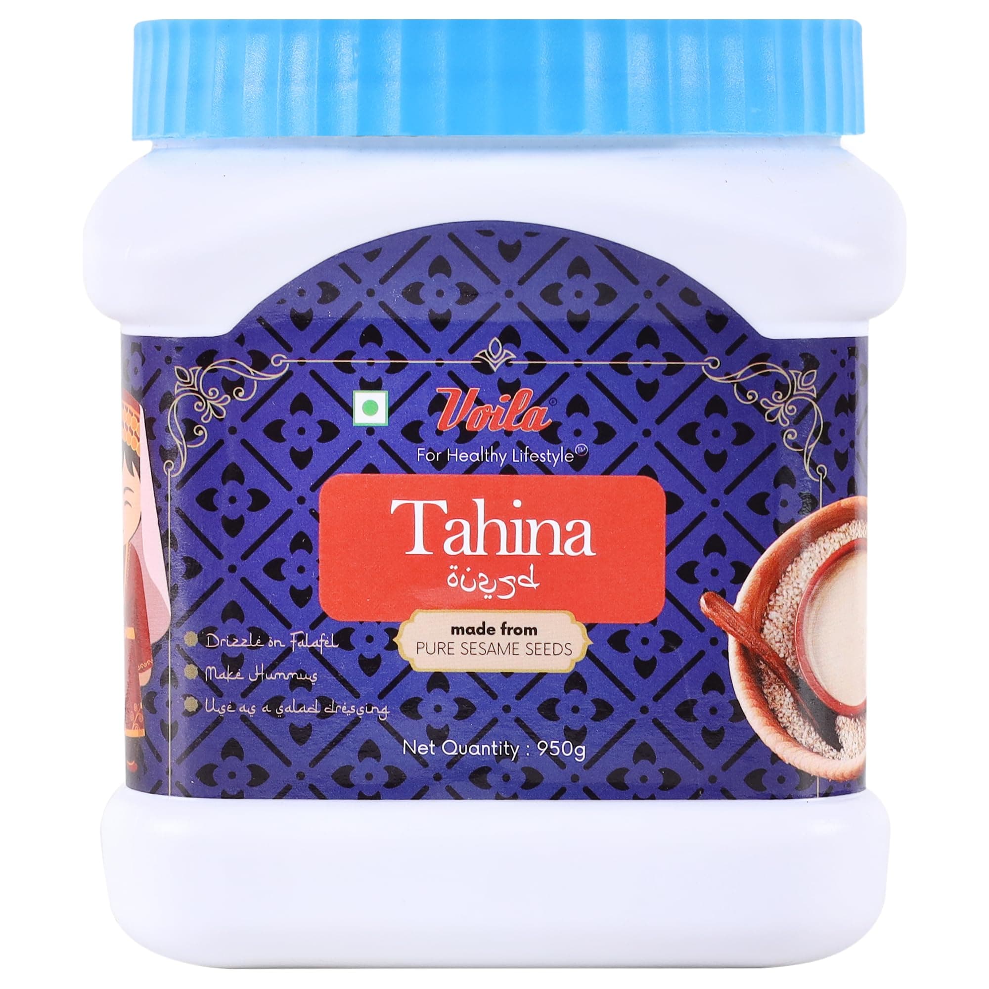 Voila Tahina Pure Sesame Seed Paste 950 gm (Tahini) | Rich in Protein, Antioxidants, Calcium, Iron & Healthy Fats | Smooth & Creamy spread