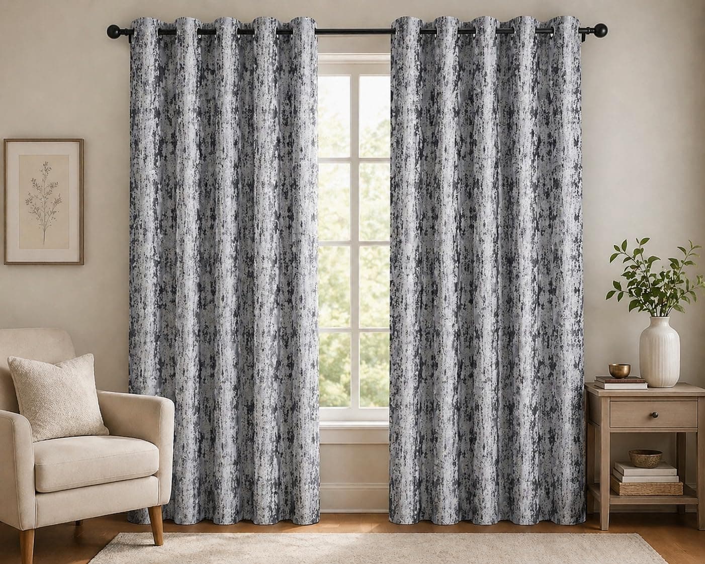 HUTI Home Room Darkening Door Curtain for Home | Heavy Polyester Knitted Jacquard Look Eyelet Curtain | Texture Print | Grey | 7 Feet (120 × 213 cm) | Set of 2